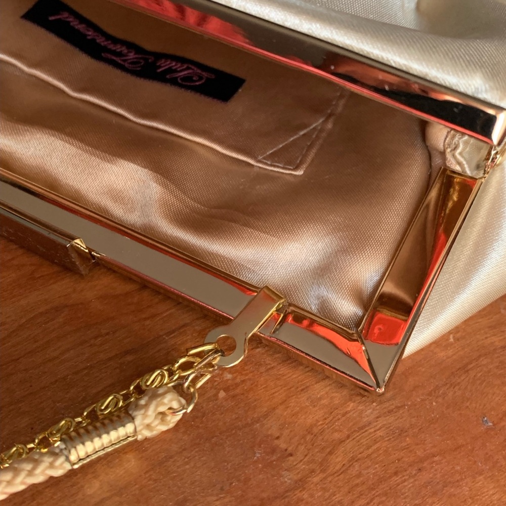 Lulu Townsend Satin Cream Clutch with Gold Chain - Picture 11 of 16